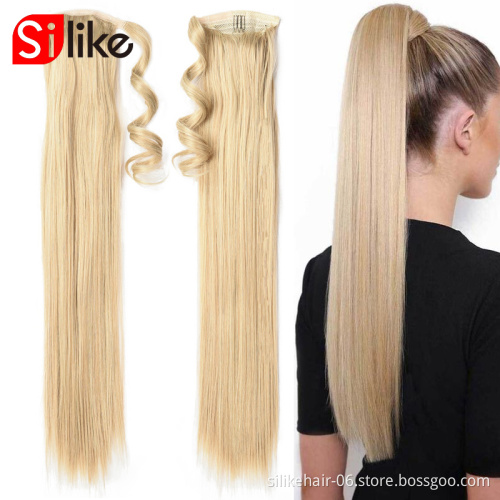 Soft Brown 24 inch Long Straight Drawstring Ponytail Hairpiece With Hairpins Pony Tail Hair Extensions Synthetic Ponytail